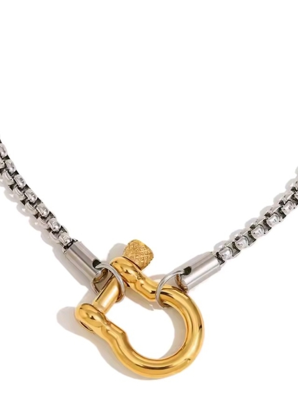 Two-Tone Silver Chain Necklace with Gold Heart Clasp - Picture 6 of 7